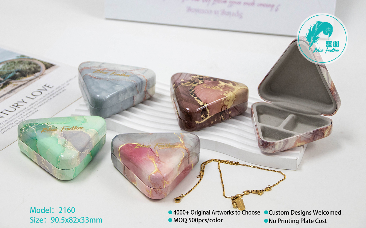 Marble Finish Triangle Exquisite Hard Shell  Jewelry Case for Daily Storage